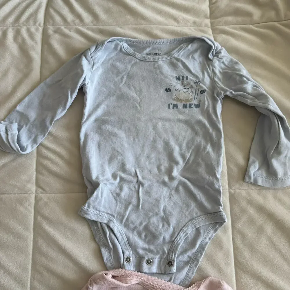 Lot of 4 long sleeve bodysuit Carter’s Zara 24m 2-3Y pink blue gray animal